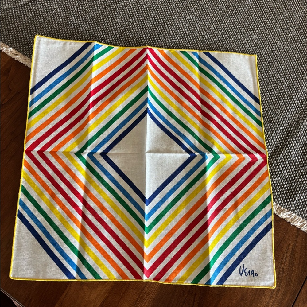 4 Vintage 60's VERA Neumann Linen Tea Towels Bright Rainbow Diamond